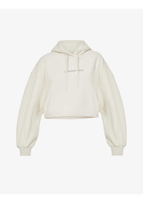 Brand-embroidered cropped fleece hoody