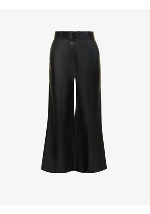 Taja belted wide-leg high-rise leather trousers