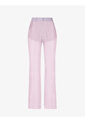 Exposed-seam semi-sheer wide-leg high-rise silk-crepe trousers