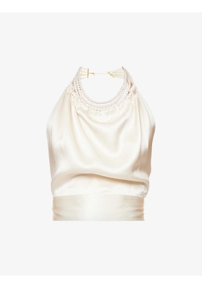 Pearly open-back silk top