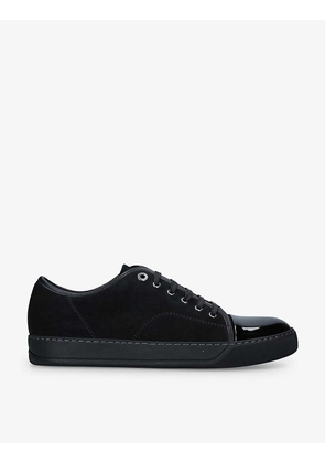 Panelled patent-leather and velvet low-top trainers