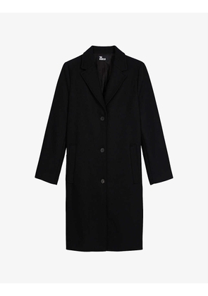 Notched-lapel long wool coat