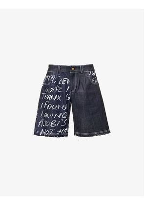 Love Letter text-pattern mid-rise denim shorts