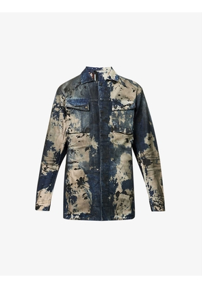 Paint-splattered collared regular-fit stretch-cotton jacket