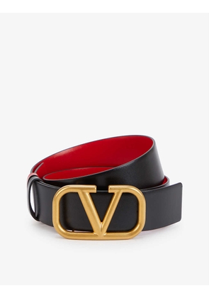 V-logo buckle standard reversible leather belt
