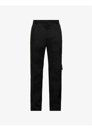 Asymmetric-pocket straight regular-fit twill trousers