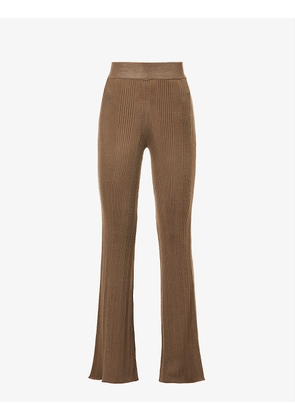 Refined flared high-rise wool-knit trousers