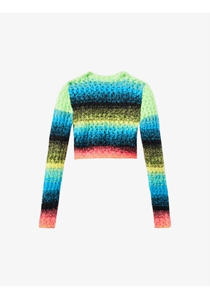 Striped long-sleeve stretch-knit top