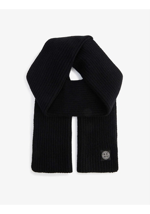 Brand-patch ribbed wool scarf