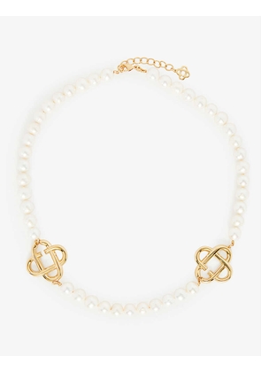 Logo-embellished 18ct gold-plated brass and fresh water pearl necklace