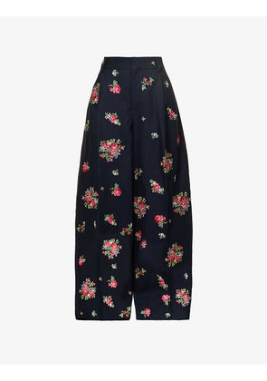 Tommy Hilfiger x Richard Quinn floral-embroidered wide-leg high-rise cotton trousers