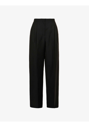 Pleated pressed-crease wide-leg high-rise wool trousers
