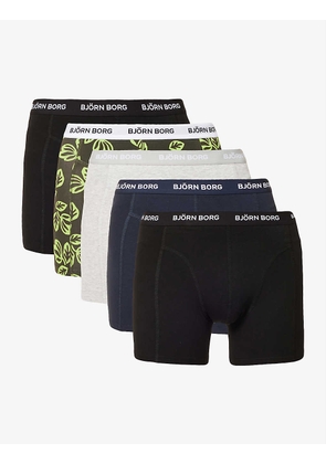 Logo-waistband mid-rise pack of five stretch-cotton boxers