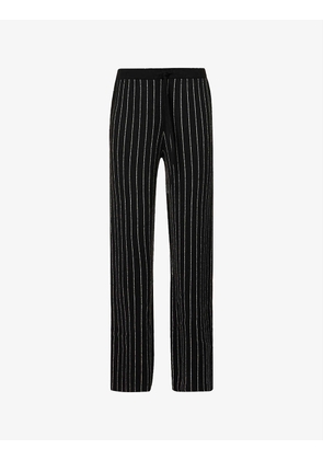 Pinstripe wide-leg wool knitted trousers
