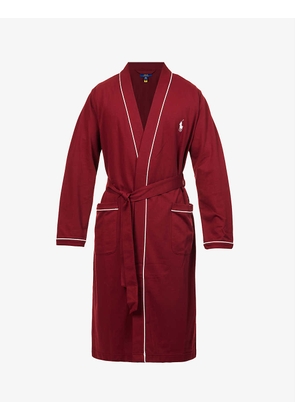 Brand-embroidered relaxed-fit cotton-blend robe