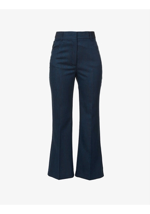 Pinstriped pleated wide-leg high-rise wool trousers