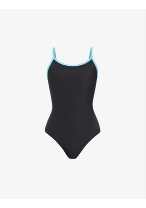 Scoop-neck contrast-trims swimsuit