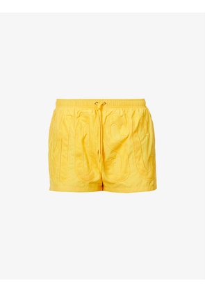 Slim-fit mesh-appliqué swim shorts