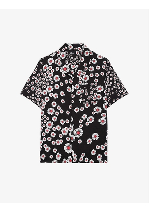 Floral-print notched-collar relaxed-fit woven shirt