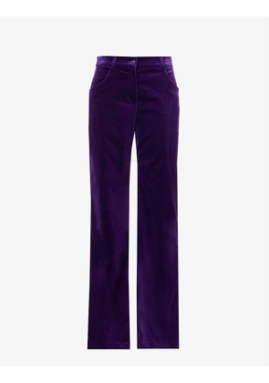 Flared-leg mid-rise stretch-cotton trousers