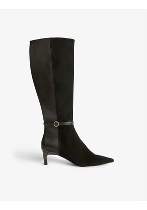 Darla pointed-toe suede and leather knee-high boots