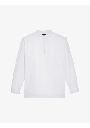 Stand-collar relaxed-fit cotton-poplin shirt
