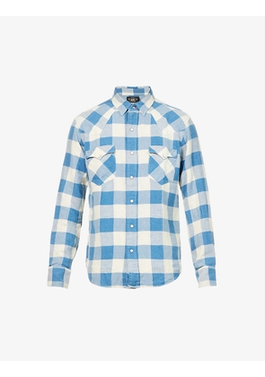 Plaid-pattern regular-fit cotton and linen-blend shirt
