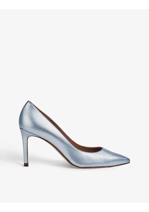 Floret pointed-toe metallic leather courts