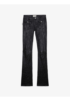Hippie creased straight-leg high-rise leather trousers