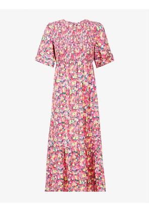 Kelsie floral-print smocked-panel woven midi dress
