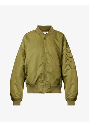 Oversized patch-pocket satin bomber jacket