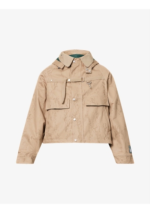 Hunting brand-patch boxy-fit cotton jacket