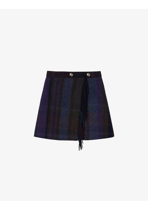 Rosiere check-print wool-blend mini skirt