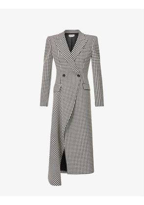 Double-breasted houndstooth wool coat