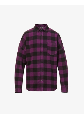 Check-print oversized cotton-flannel shirt