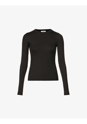 Long-sleeve round-neck stretch-rayon top