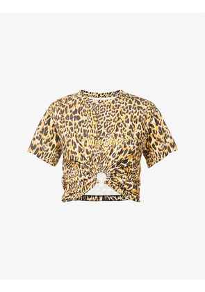 Leopard-print cropped organic-cotton jersey T-shirt