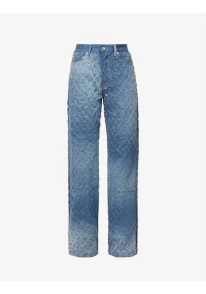Distressed straight-leg mid-rise jeans