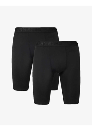 Long-leg mid-rise pack of two stretch-recycled polyester boxers