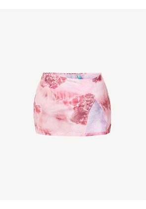 Floral-print low-waist woven mini skirt
