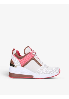 Georgie monogram-jacquard wedge leather and woven low-top trainers