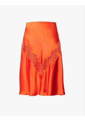 Main lace-embroidered satin midi skirt