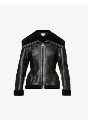 Relaxed-fit flared shearling leather jacket