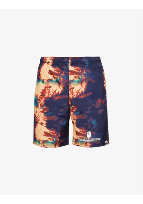 Tie-dye brand-patch crepe swim shorts