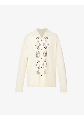 Graphic-embroidered long-sleeved relaxed-fit woven shirt