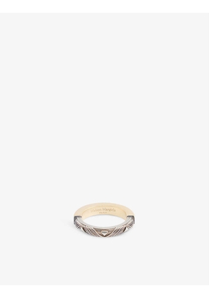 Engraved contrast silver and gold-toned brass ring