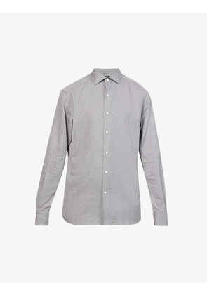 Micro-weave cutaway-collar cotton flannel shirt