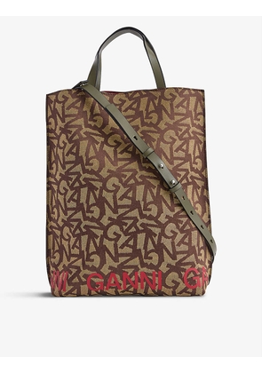 Logo-print medium recycled-cotton, recycled-polyester and recycled-leather blend tote bag