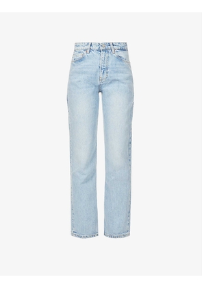 Sandy mid-rise regular-fit distressed-trim jeans