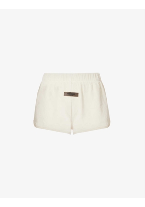 ESSENTIALS brand-patch mid-rise velour shorts